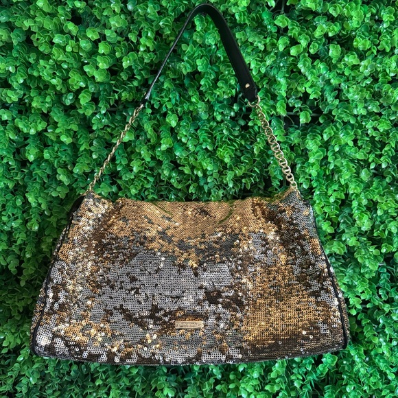 Kate Spade Paola El Morocco Gold/Silver Bow Sequined Clutch Purse - Picture 5 of 13